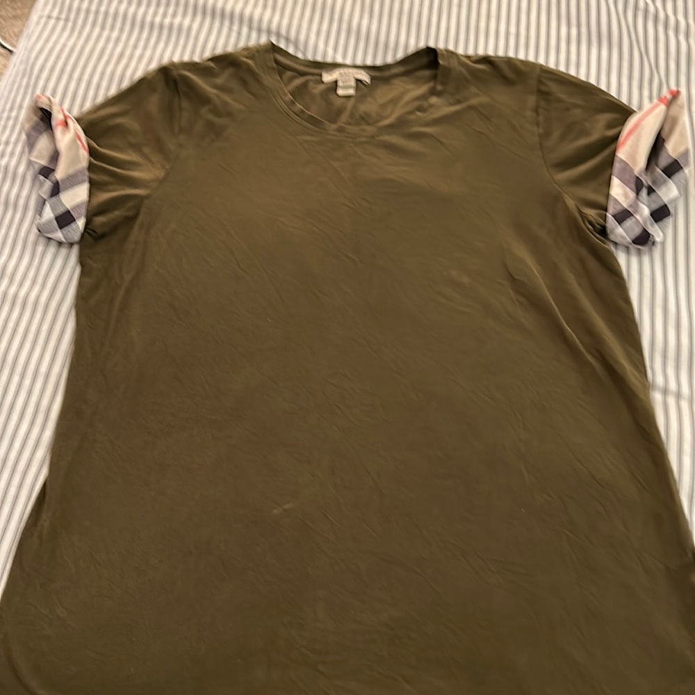 Burberry Brit t shirt with plaid cuffed sleeves